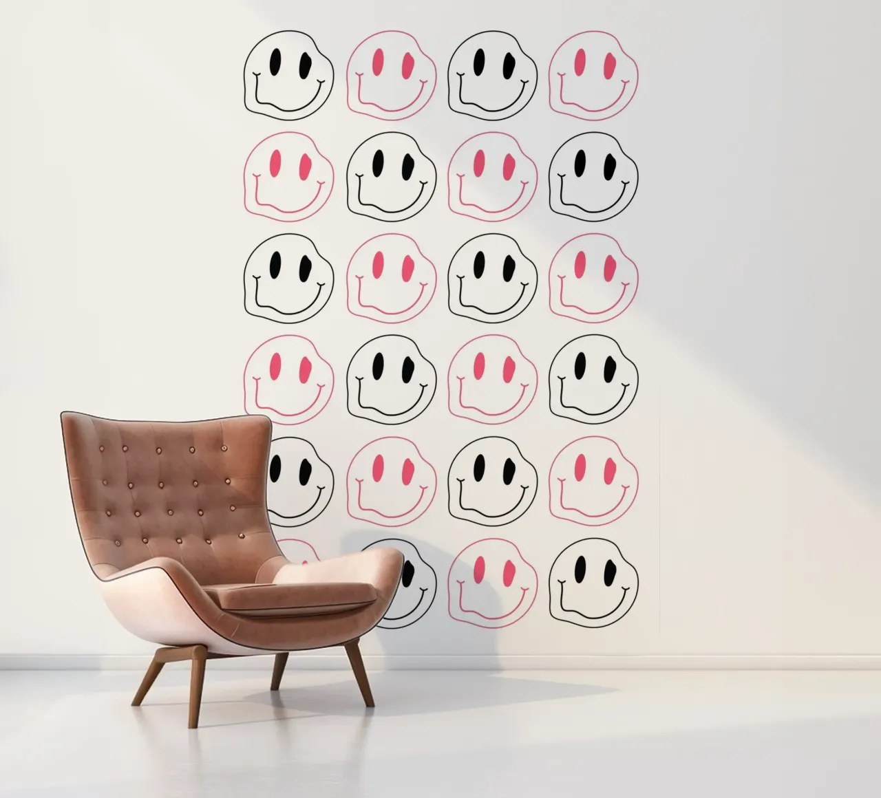 Melted Smiley Pattern - Pink & Black Aesthetic Print photo wallpaper by homdeco