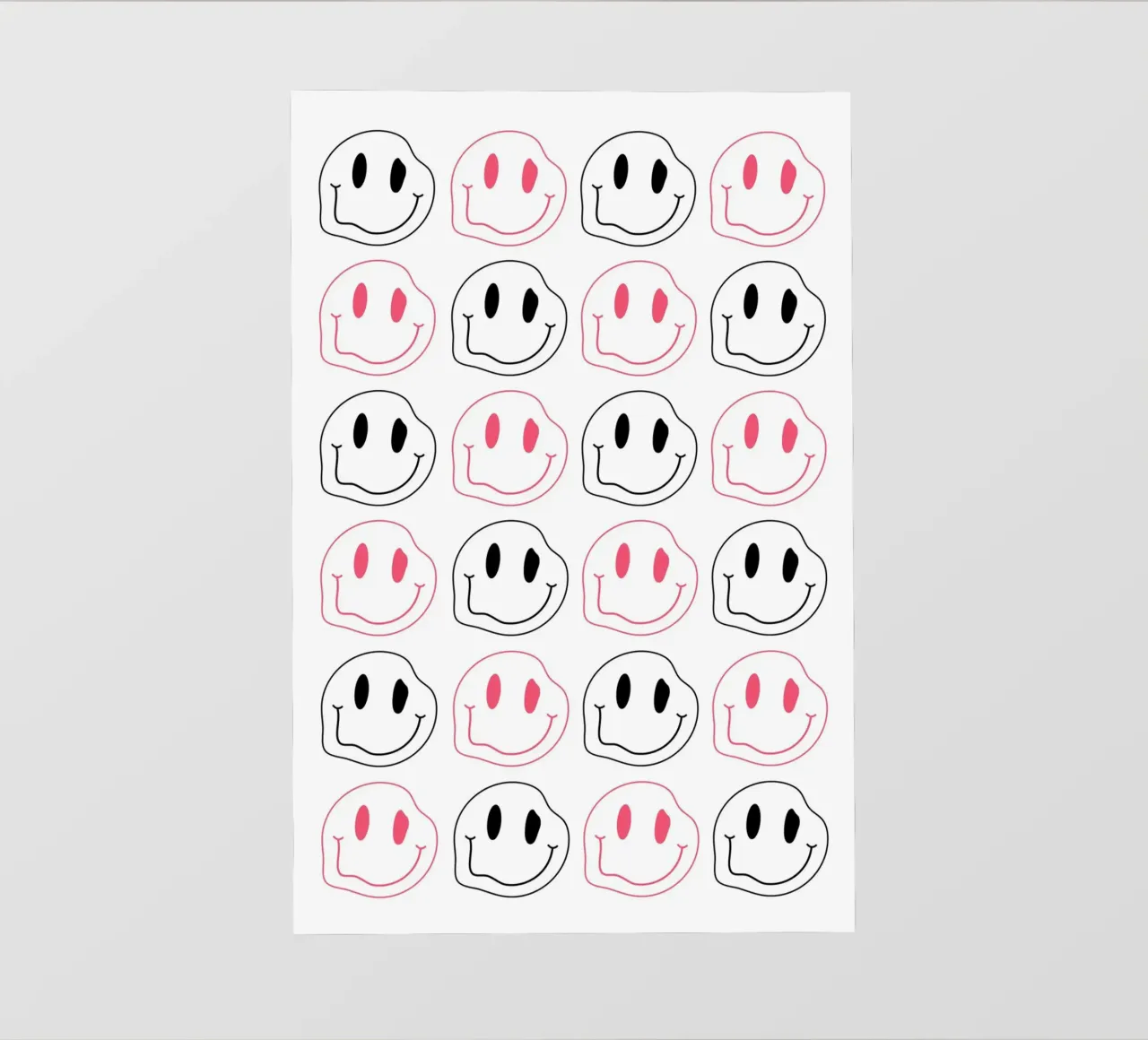 Melted Smiley Pattern - Pink & Black Aesthetic Print photo wallpaper by homdeco