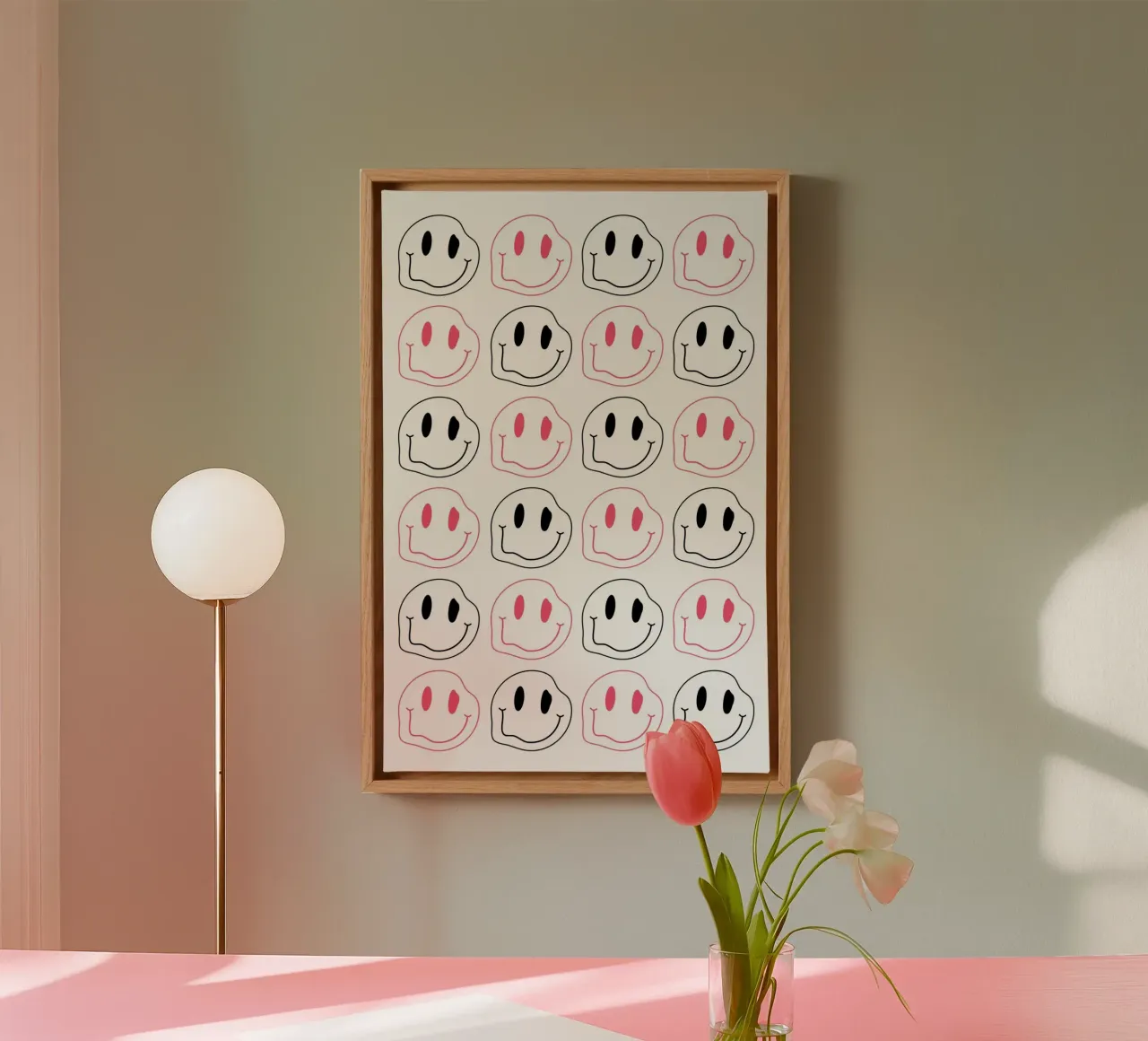 Melted Smiley Pattern - Pink & Black Aesthetic Print canvas by homdeco