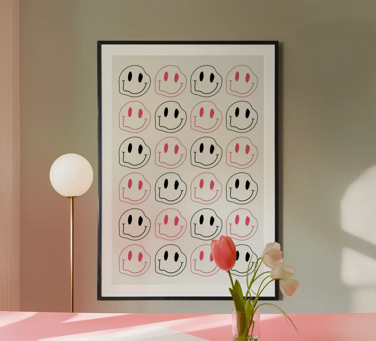 Melted Smiley Pattern - Pink & Black Aesthetic Print hahnemühle by homdeco