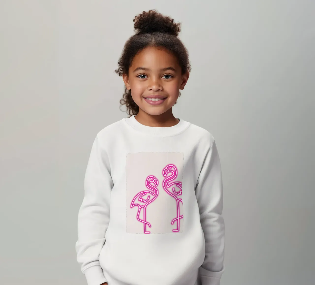 Neon Flamingo Duo - Tropical Pink Glow Art Print kids sweatshirt by homdeco