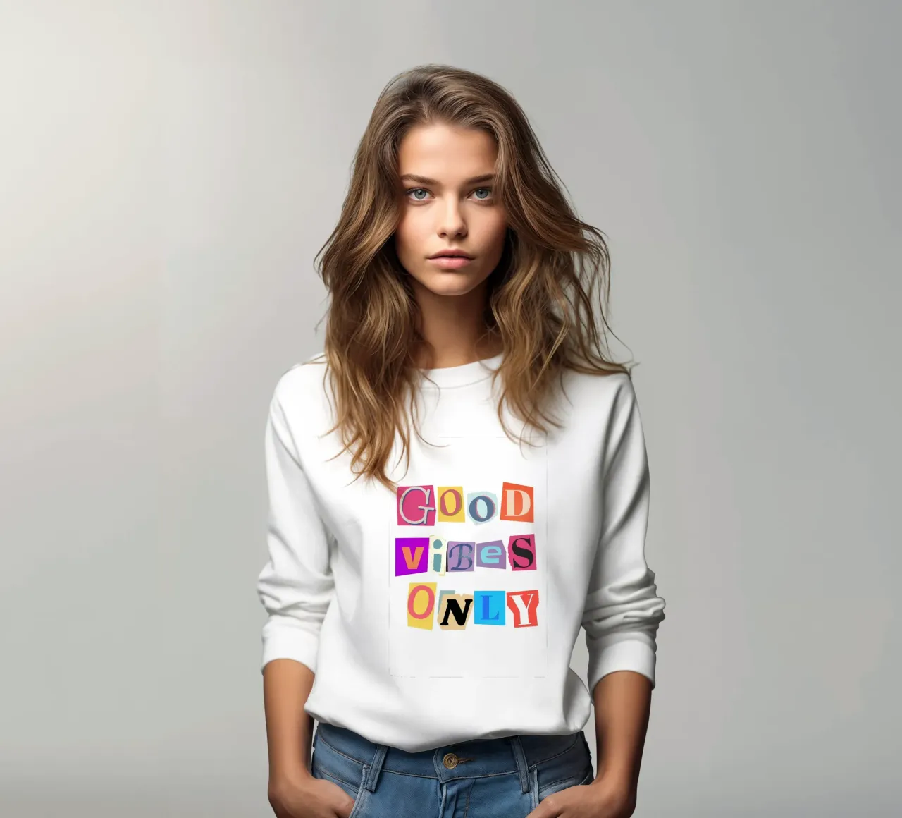 "Good Vibes Only" Cut-Out Collage - Retro Text Art sweatshirt by homdeco