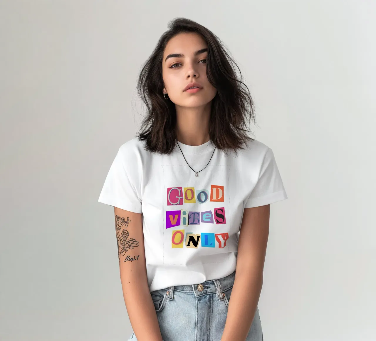 "Good Vibes Only" Cut-Out Collage - Retro Text Art t-shirt by homdeco