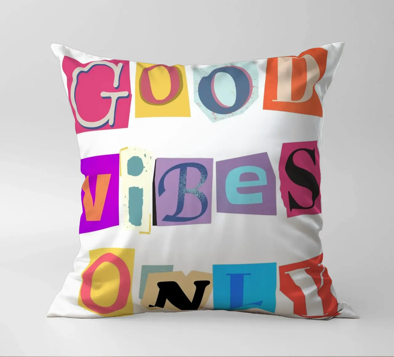 "Good Vibes Only" Cut-Out Collage - Retro Text Art decorative cushion by homdeco