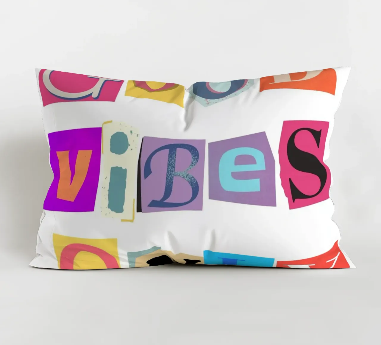 "Good Vibes Only" Cut-Out Collage - Retro Text Art decorative cushion by homdeco