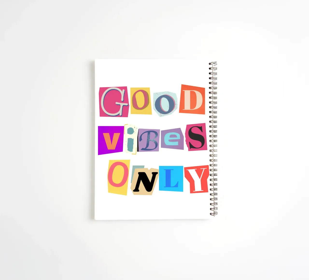 "Good Vibes Only" Cut-Out Collage - Retro Text Art spiral notebook by homdeco