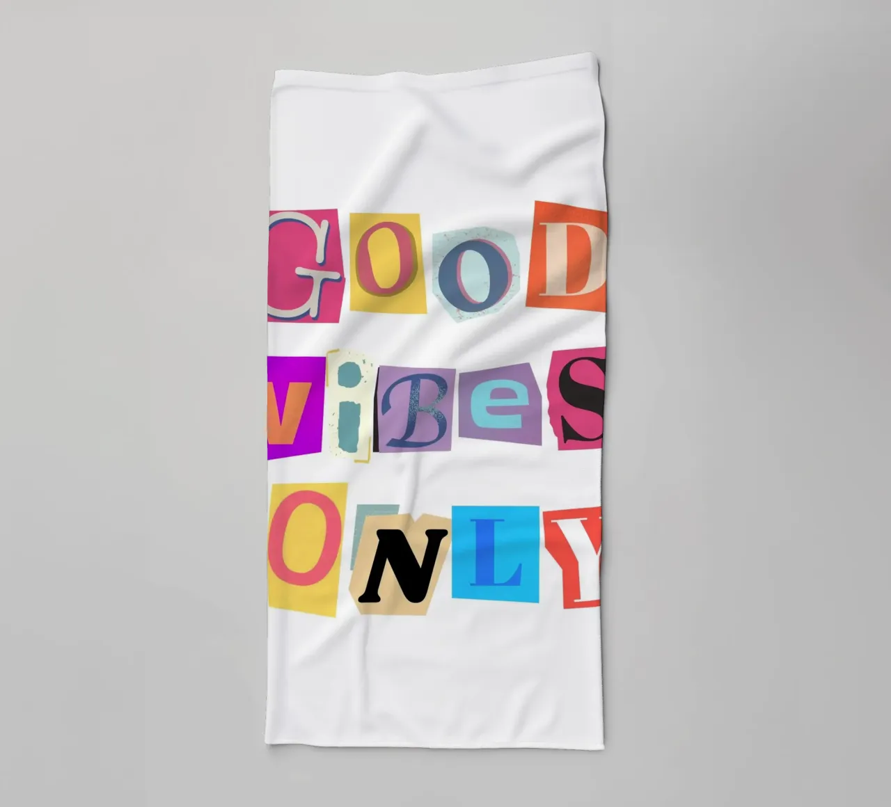 "Good Vibes Only" Cut-Out Collage - Retro Text Art towel by homdeco