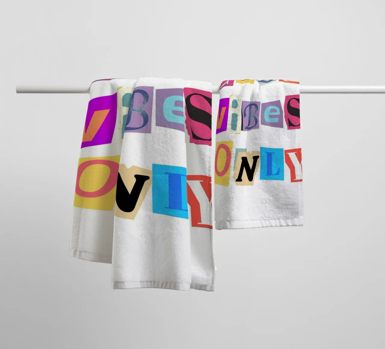 "Good Vibes Only" Cut-Out Collage - Retro Text Art towel by homdeco