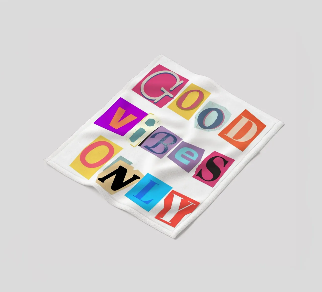 "Good Vibes Only" Cut-Out Collage - Retro Text Art fleece blanket by homdeco