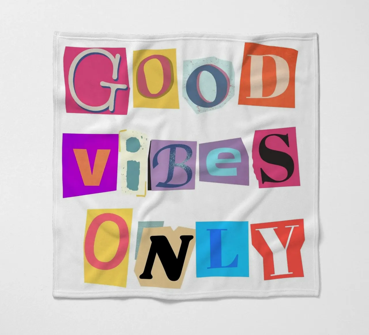 "Good Vibes Only" Cut-Out Collage - Retro Text Art fleece blanket by homdeco