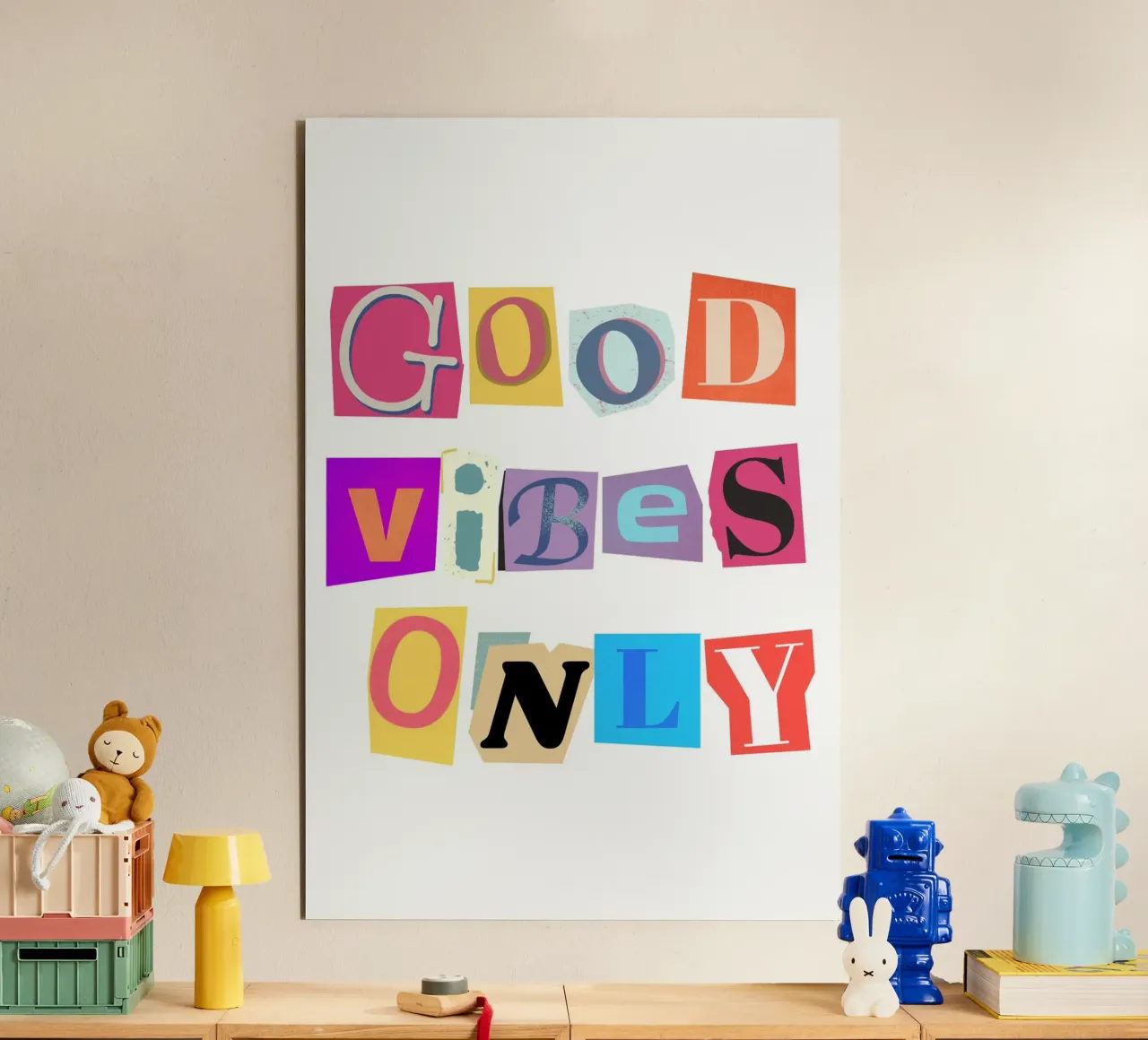 "Good Vibes Only" Cut-Out Collage - Retro Text Art alu-dibond by homdeco
