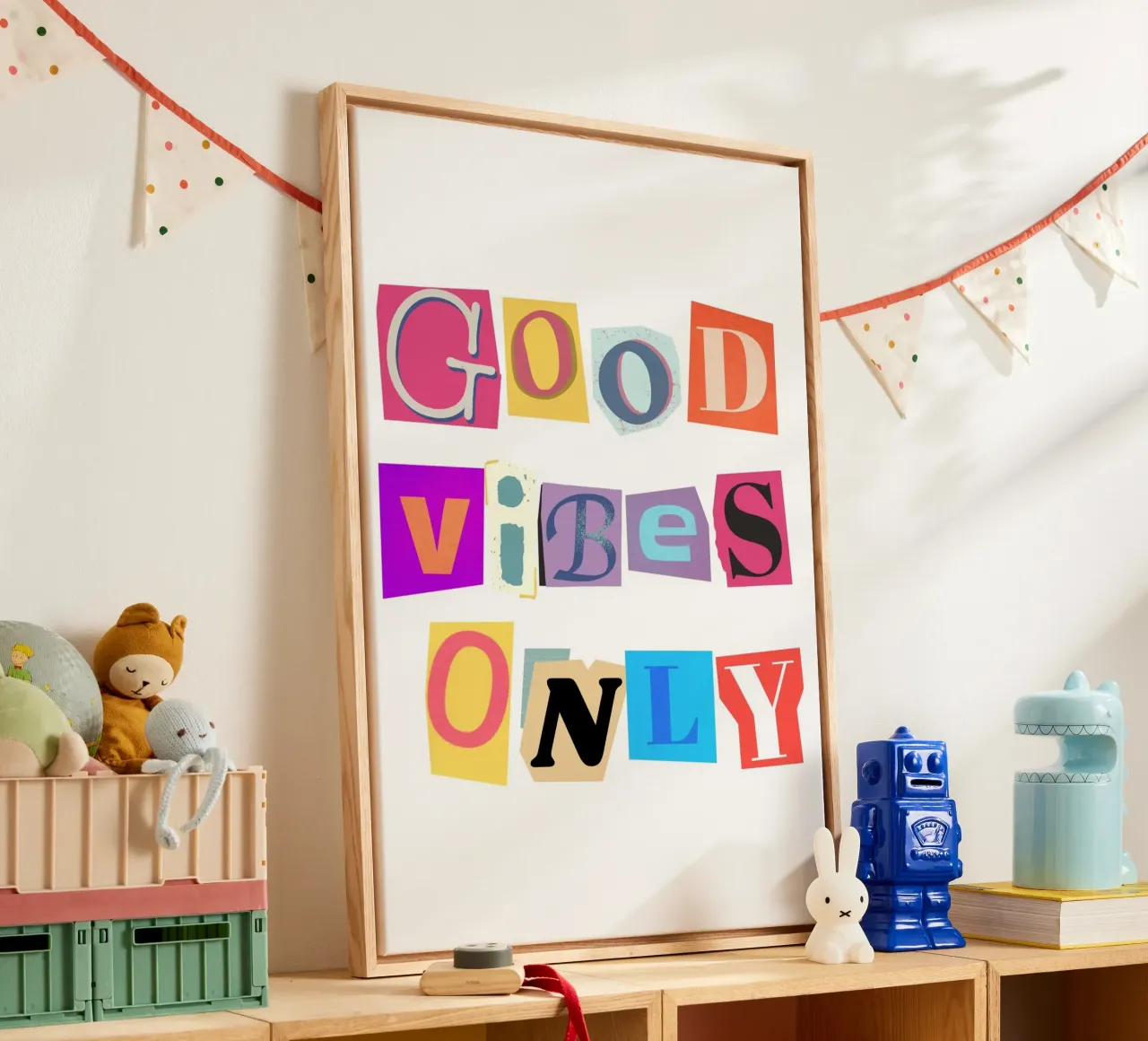 "Good Vibes Only" Cut-Out Collage - Retro Text Art canvas by homdeco