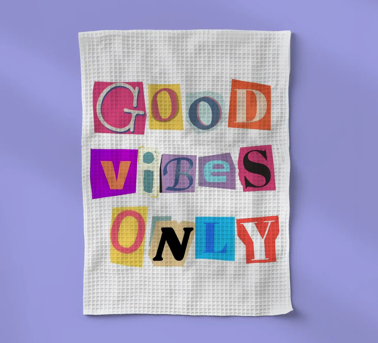 Collage découpé "Good Vibes Only" - Retro Text Art torchon de homdeco