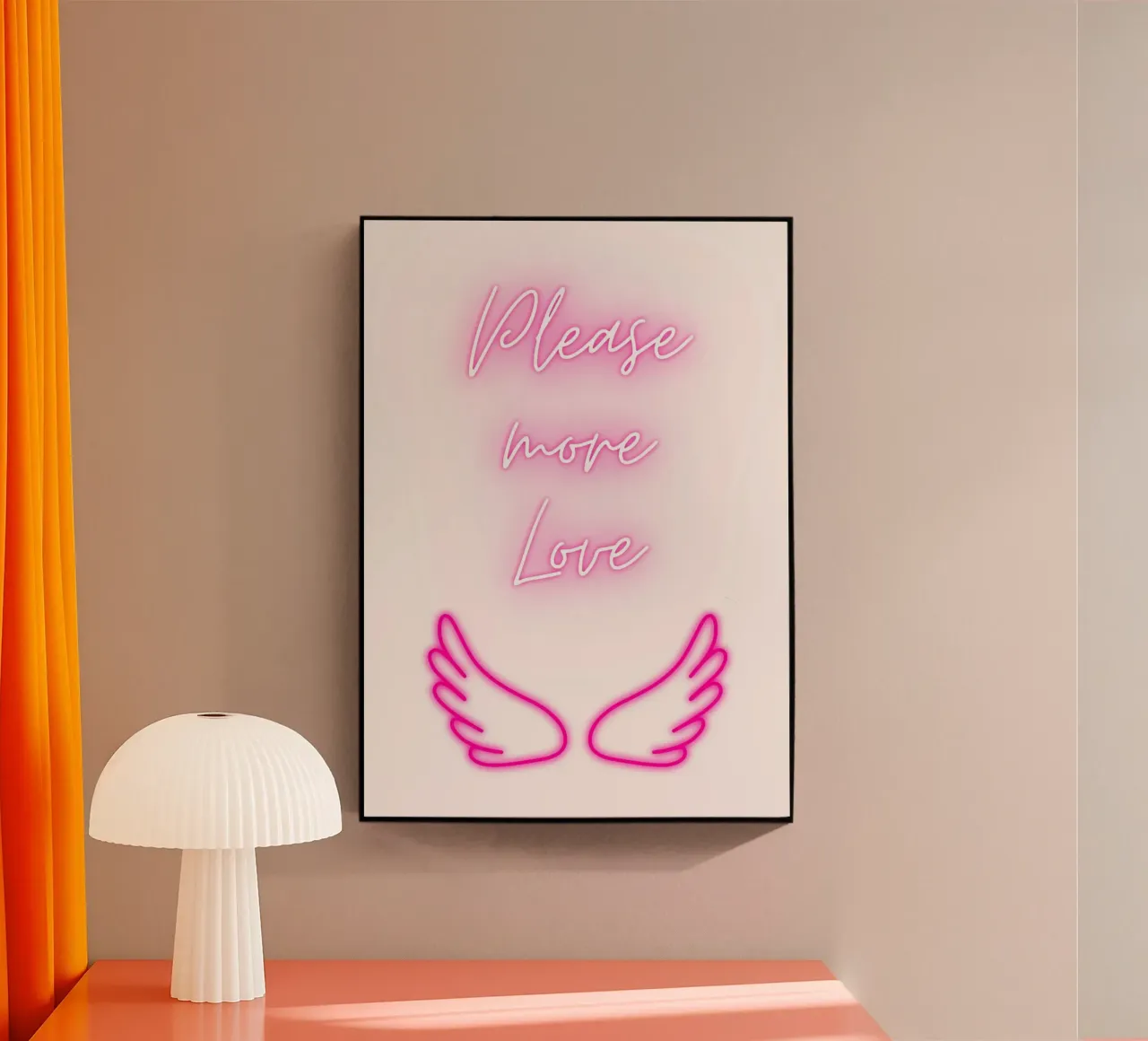 "Please More Love" Neon Wings - Aesthetic Digital Print acrylic glass by homdeco