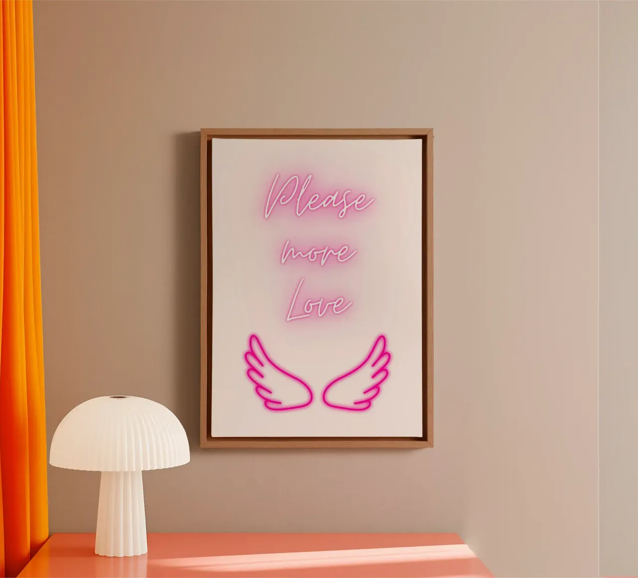 "Please More Love" Neon Wings - Aesthetic Digital Print canvas by homdeco