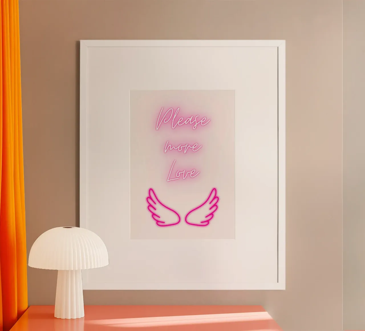 "Please More Love" Neon Wings - Aesthetic Digital Print poster by homdeco