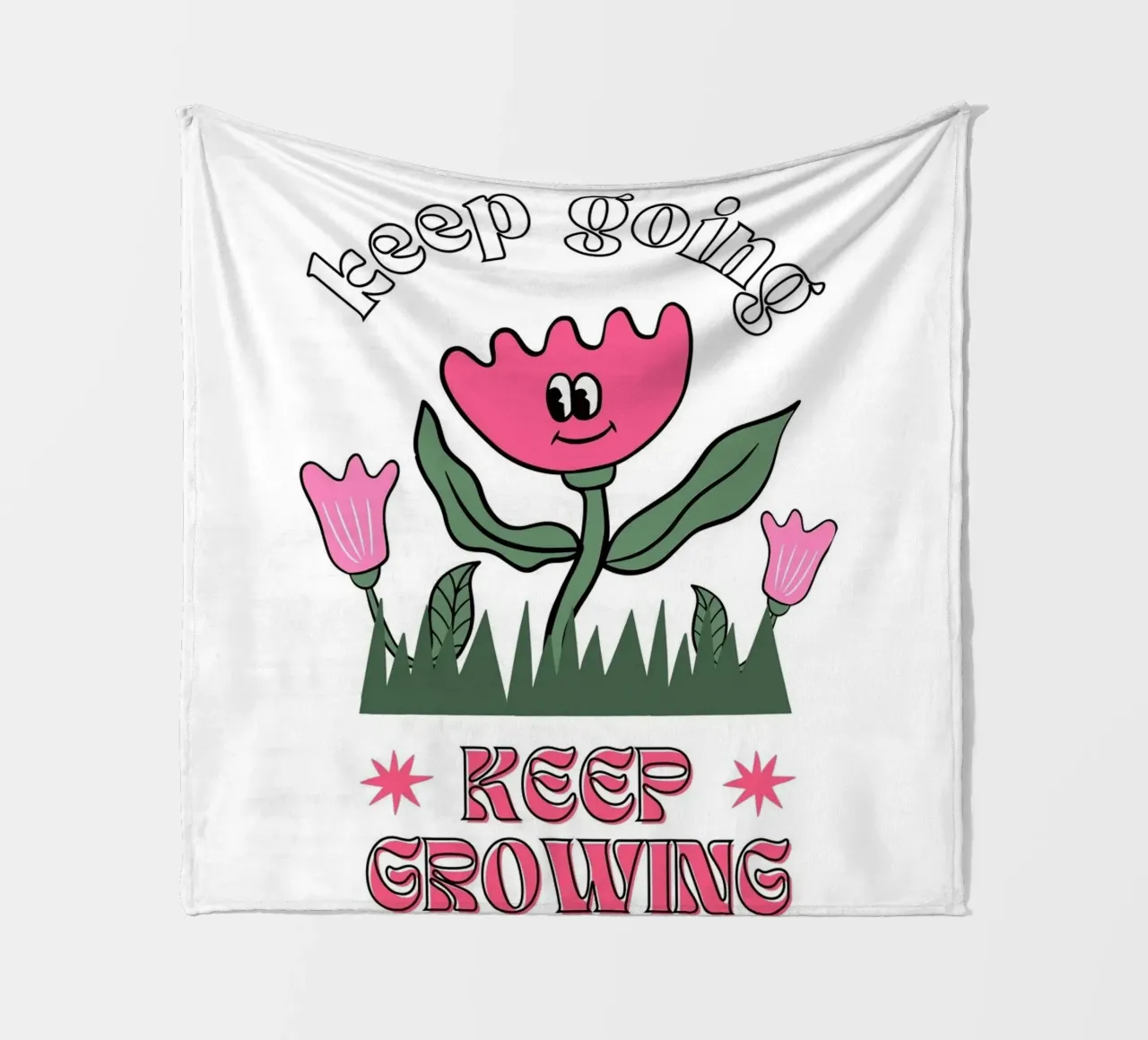 "Keep Going Keep Growing" - Retro Flower Power Print fleece blanket by homdeco