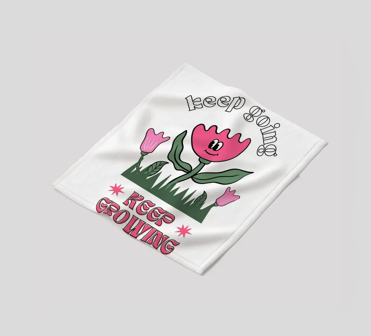 "Keep Going Keep Growing" - Retro Flower Power Print fleece blanket by homdeco