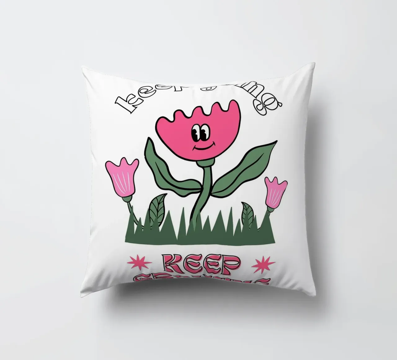 "Keep Going Keep Growing" - Stampa retro Flower Power cuscino da homdeco