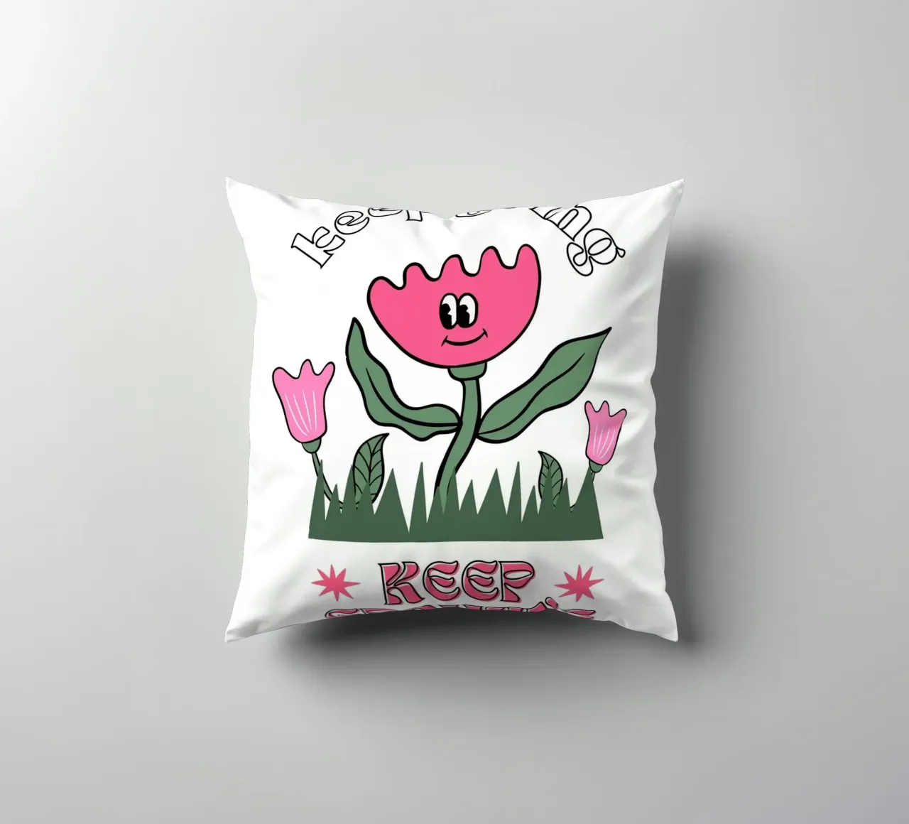 "Keep Going Keep Growing" - Stampa retro Flower Power cuscino da homdeco