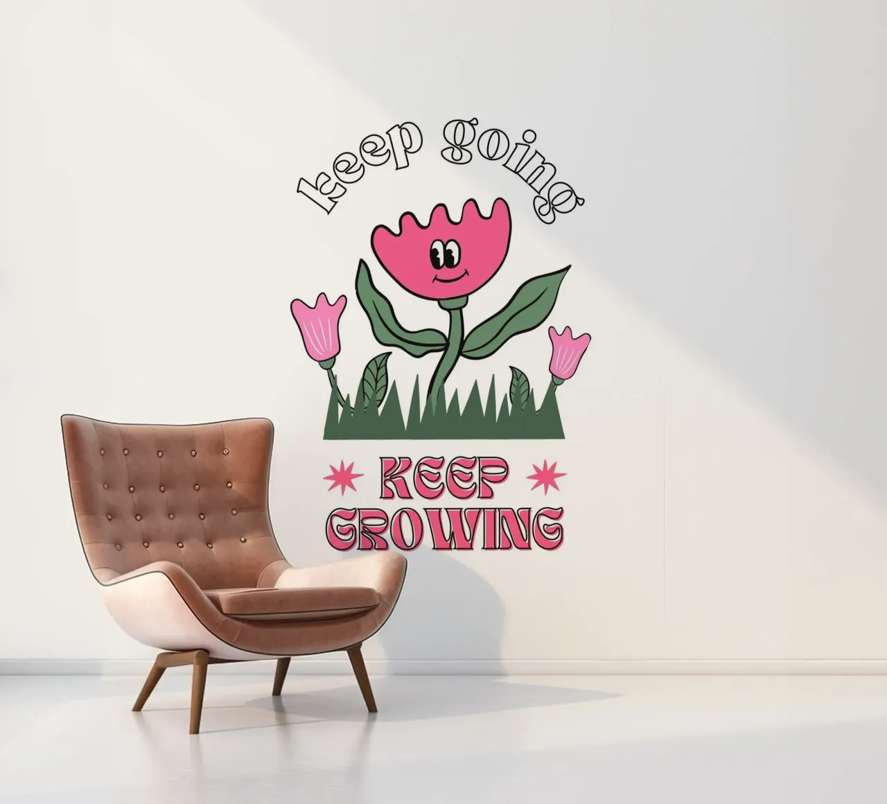 "Keep Going Keep Growing" - Retro Flower Power Print photo wallpaper by homdeco
