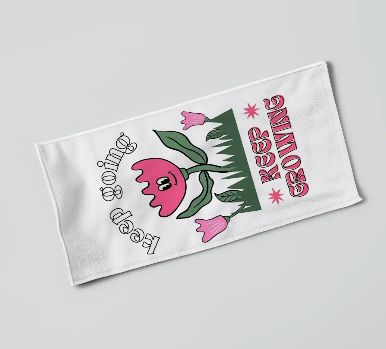 "Keep Going Keep Growing" - Retro Flower Power Print towel by homdeco