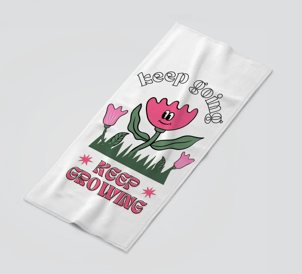 "Keep Going Keep Growing" - Retro Flower Power Print beach towel by homdeco