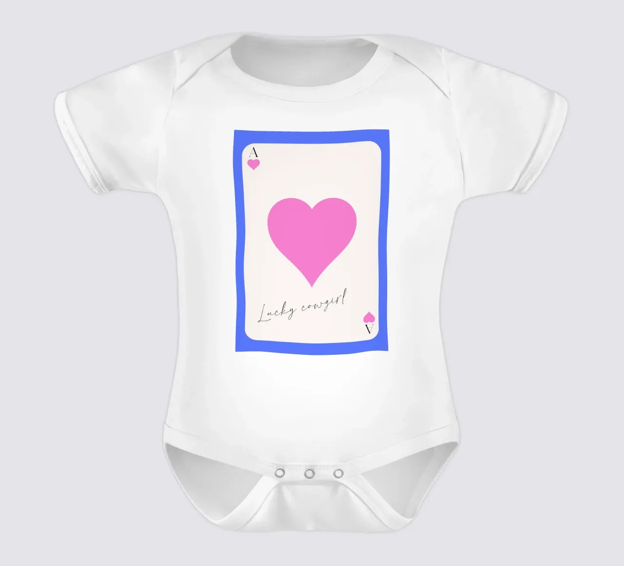 Lucky Cowgirl Ace of Hearts - Blue & Pink Print short-sleeve baby romper by homdeco