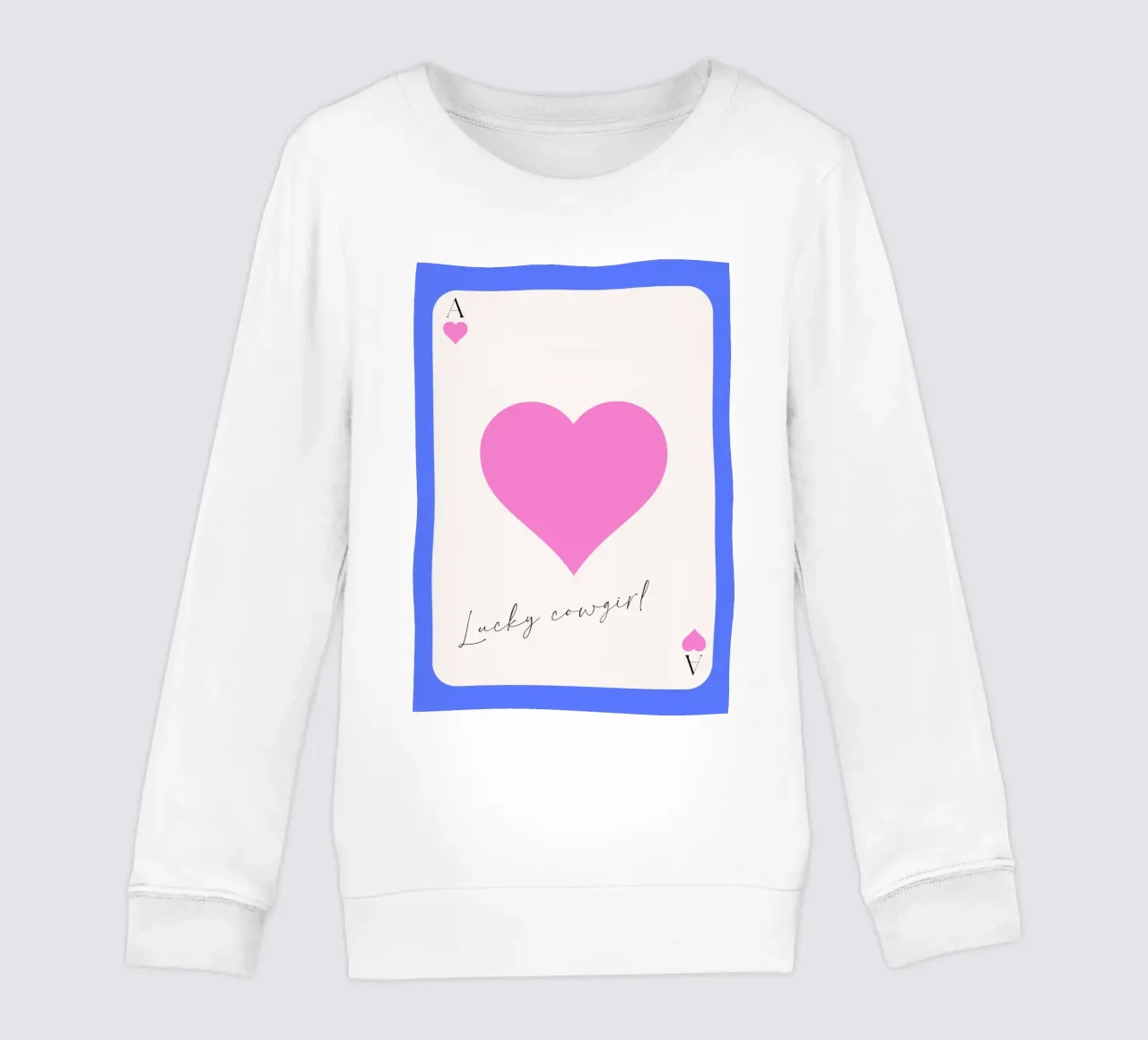 Lucky Cowgirl Ace of Hearts - Blue & Pink Print kids sweatshirt by homdeco