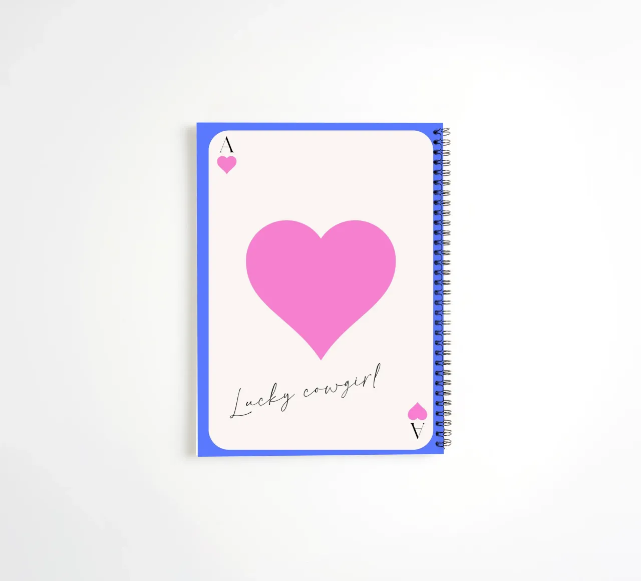 Lucky Cowgirl Ace of Hearts - Blue & Pink Print spiral notebook by homdeco