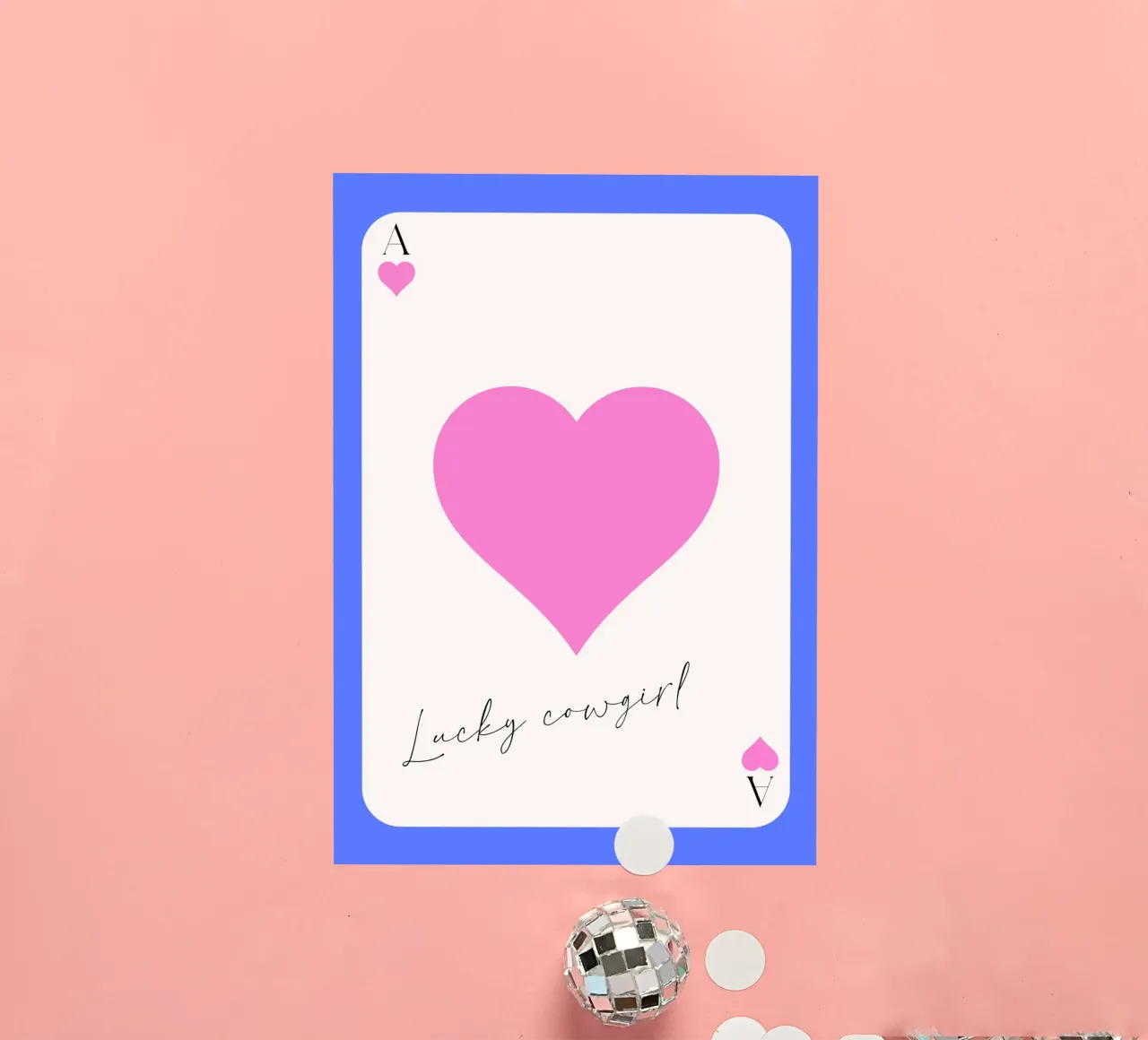 Lucky Cowgirl Ace of Hearts - Blue & Pink Print sticker by homdeco