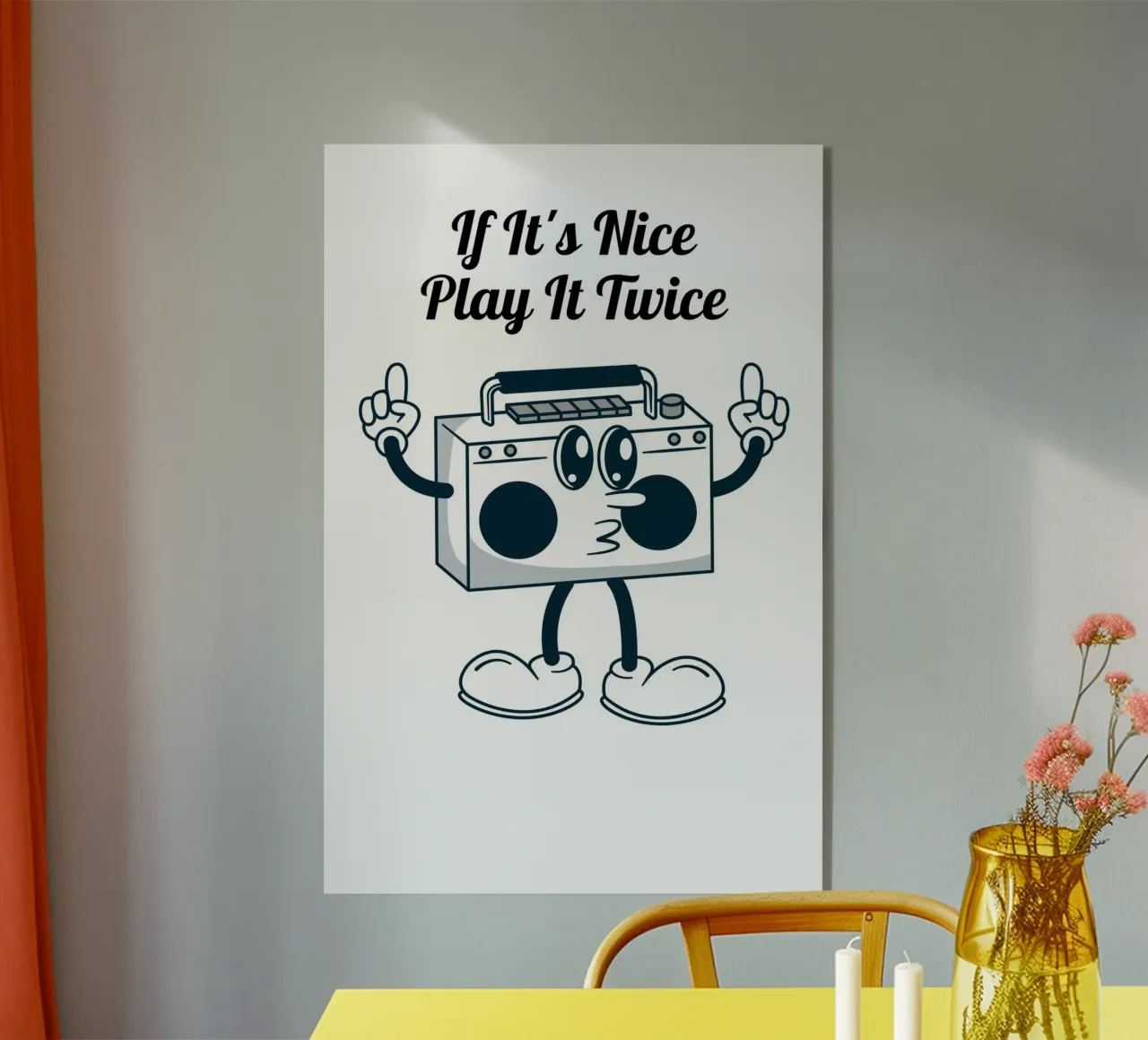Boombox retrò "Play It Twice" - Stampa artistica sulla musica divertente plexiglass da homdeco