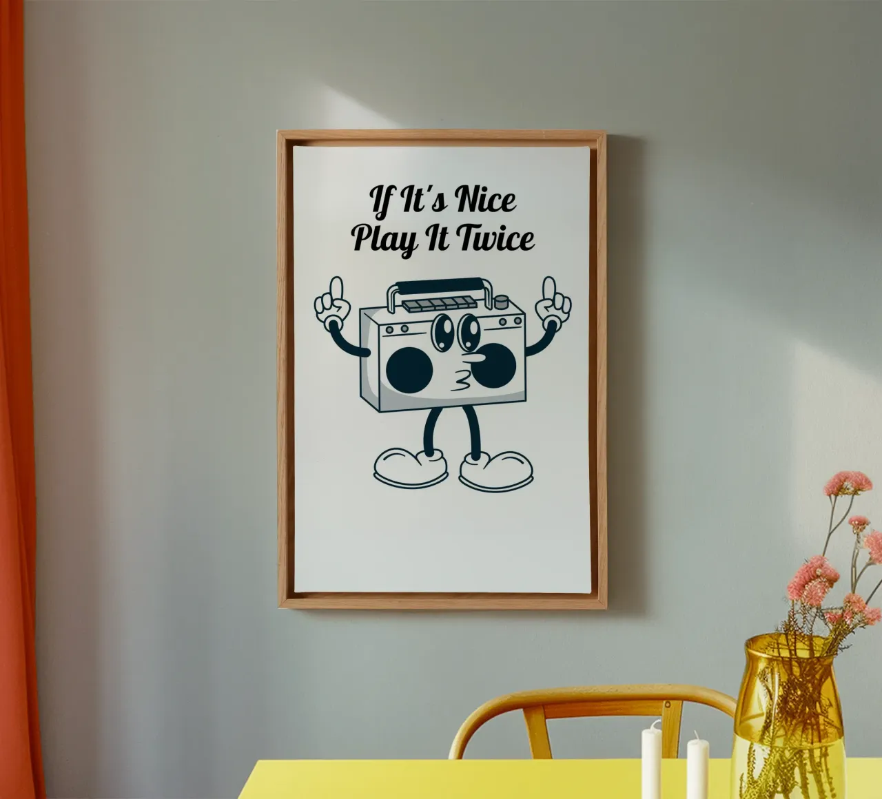 "Play It Twice" Retro Boombox - Fun Music Art Print canvas by homdeco