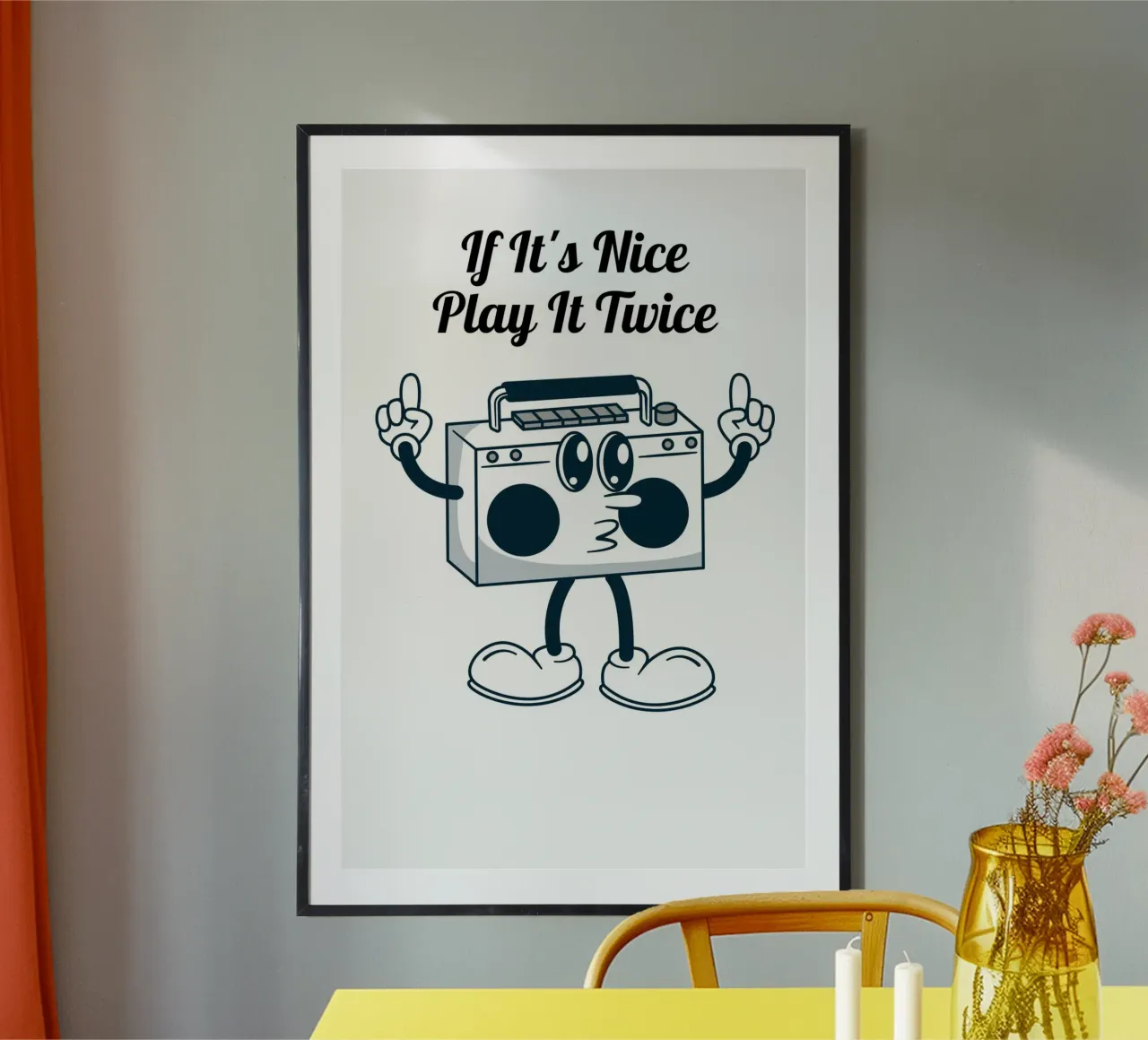 "Play It Twice" Retro Boombox - Fun Music Art Print hahnemühle van homdeco