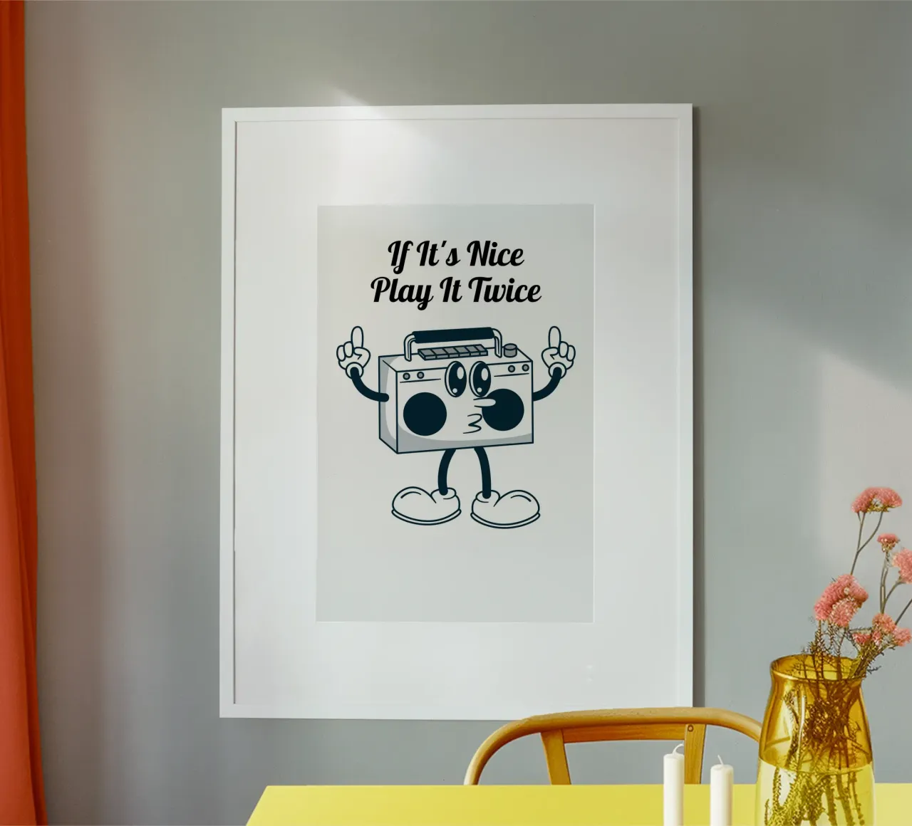 "Play It Twice" Retro Boombox - Fun Music Art Print hahnemühle van homdeco