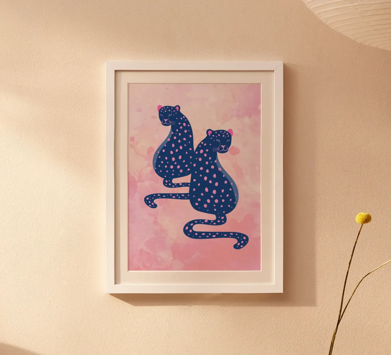 Dúo leopardo azul - Impresión artística abstracta en rosa y azul poster de homdeco