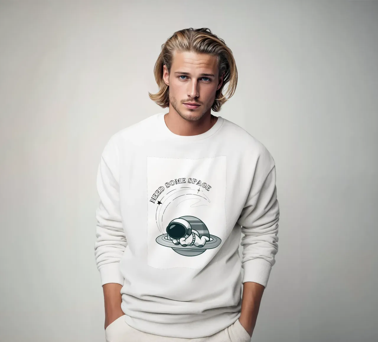 "Need Some Space" Astronaut Nap - Minimalist Print sweatshirt by homdeco