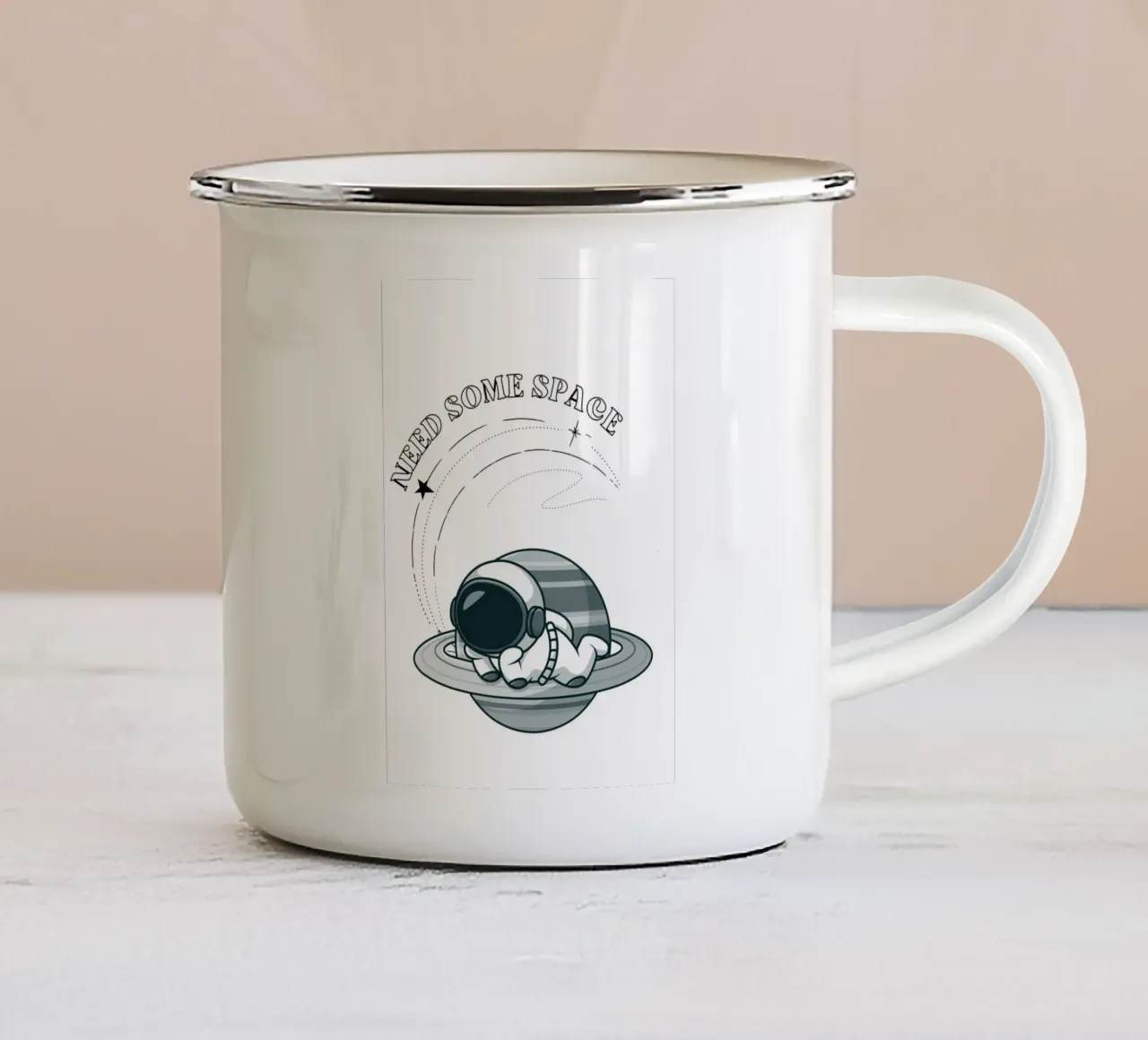 "Need Some Space" Astronaut Nap - Minimalist Print enamel mug by homdeco