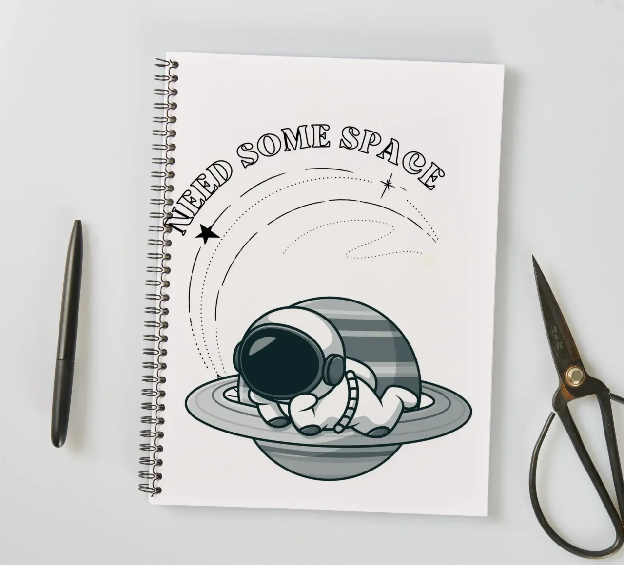 "Need Some Space" Astronaut Nap - Minimalist Print spiral notebook by homdeco
