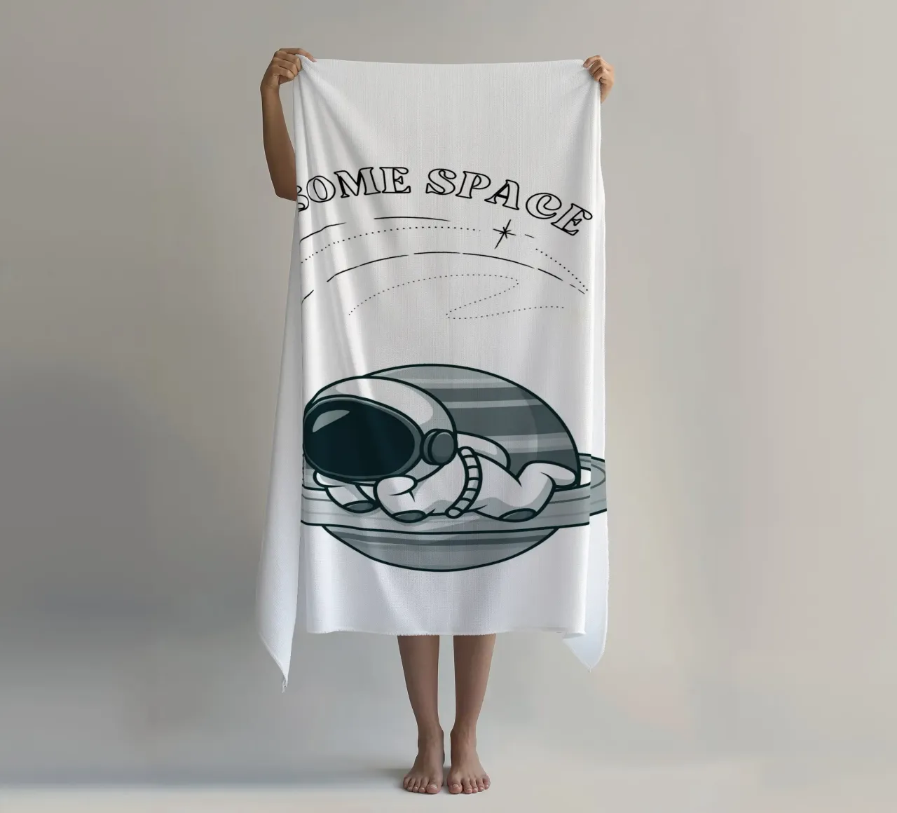 "Need Some Space" Astronaut Nap - Minimalist Print beach towel by homdeco