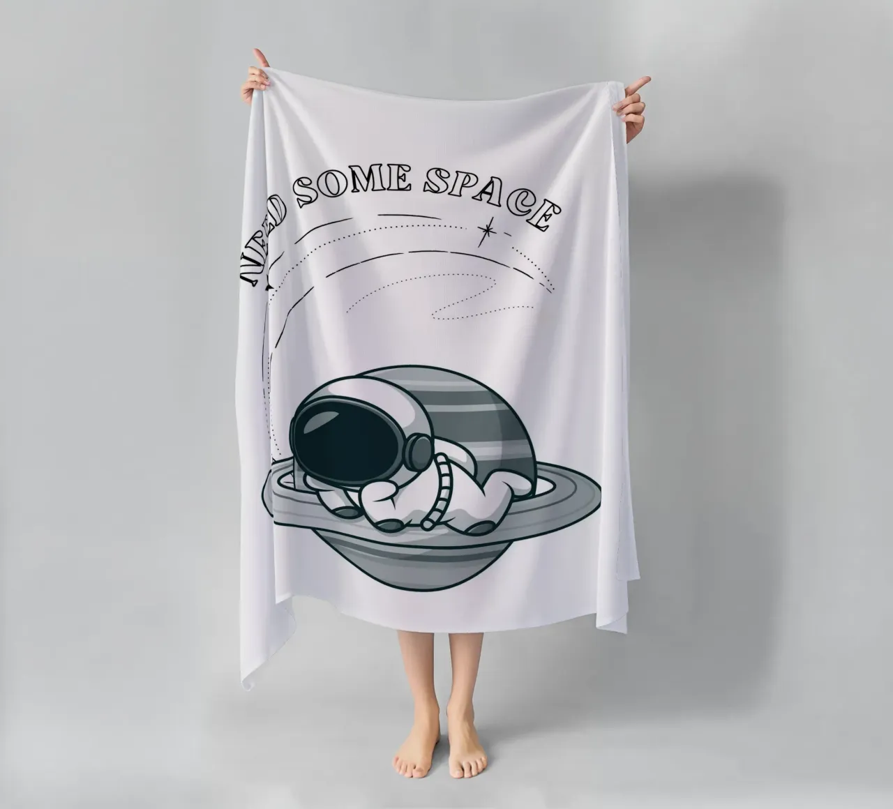 "Need Some Space" Astronaut Nap - Minimalist Print beach towel by homdeco
