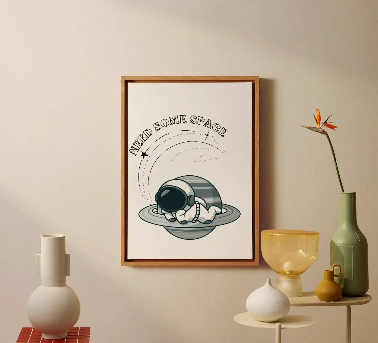 "Need Some Space" Astronaut Nap - Minimalist Print canvas with Floater frame by homdeco