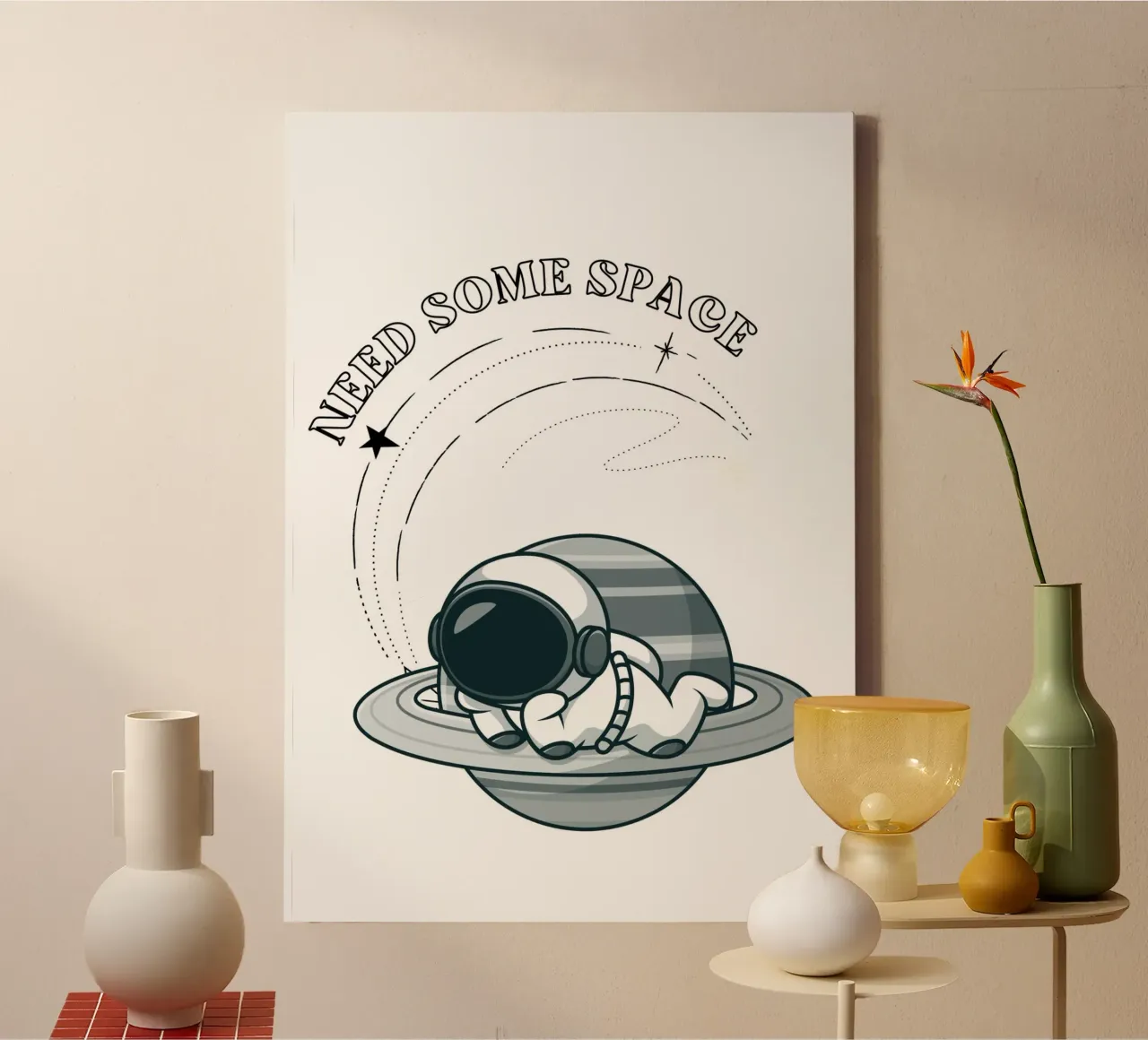 "Need Some Space" Astronaut Nap - Minimalist Print canvas with Floater frame by homdeco