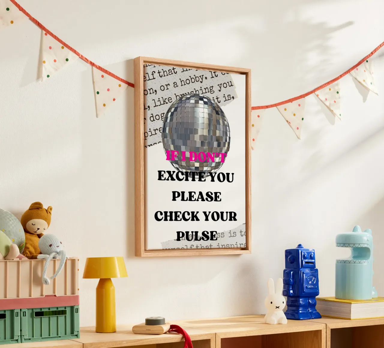 "Excite You" Disco-Kugel - frecher & witziger Zitat-Druck Leinwand mit Schattenfugenrahmen von homdeco