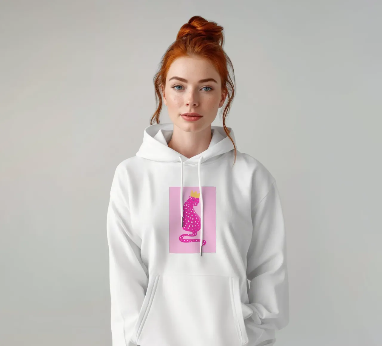 Leopardo rosa real - Corona dorada Pop Art Print sudadera con capucha de homdeco