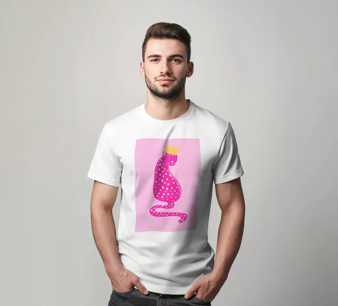 Leopardo rosa real - Corona dorada Pop Art Print camiseta de homdeco