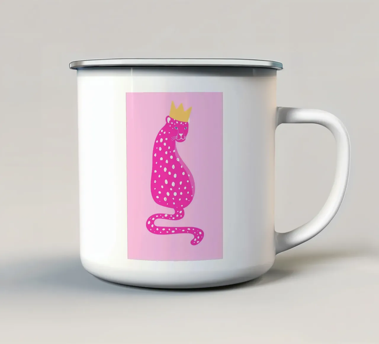 Leopardo rosa regale - Stampa pop art Corona d'oro tazza in smalto da homdeco
