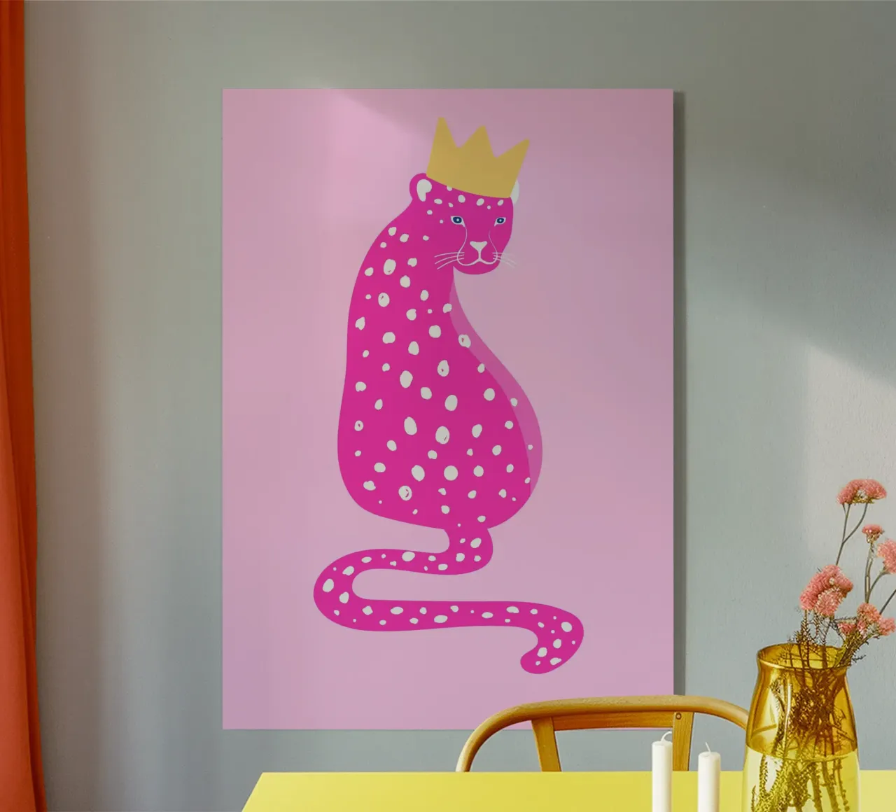 Leopardo rosa real - Corona dorada Pop Art Print metacrilato de homdeco