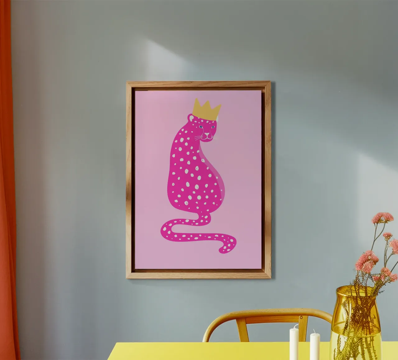 Leopardo rosa real - Corona dorada Pop Art Print aluminio dibond de homdeco