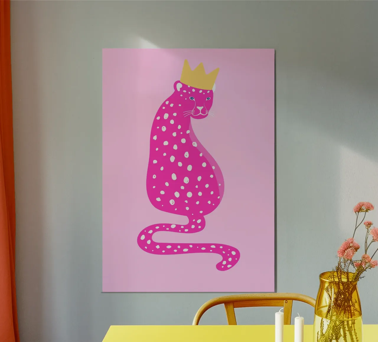 Leopardo rosa real - Corona dorada Pop Art Print hahnemühle de homdeco